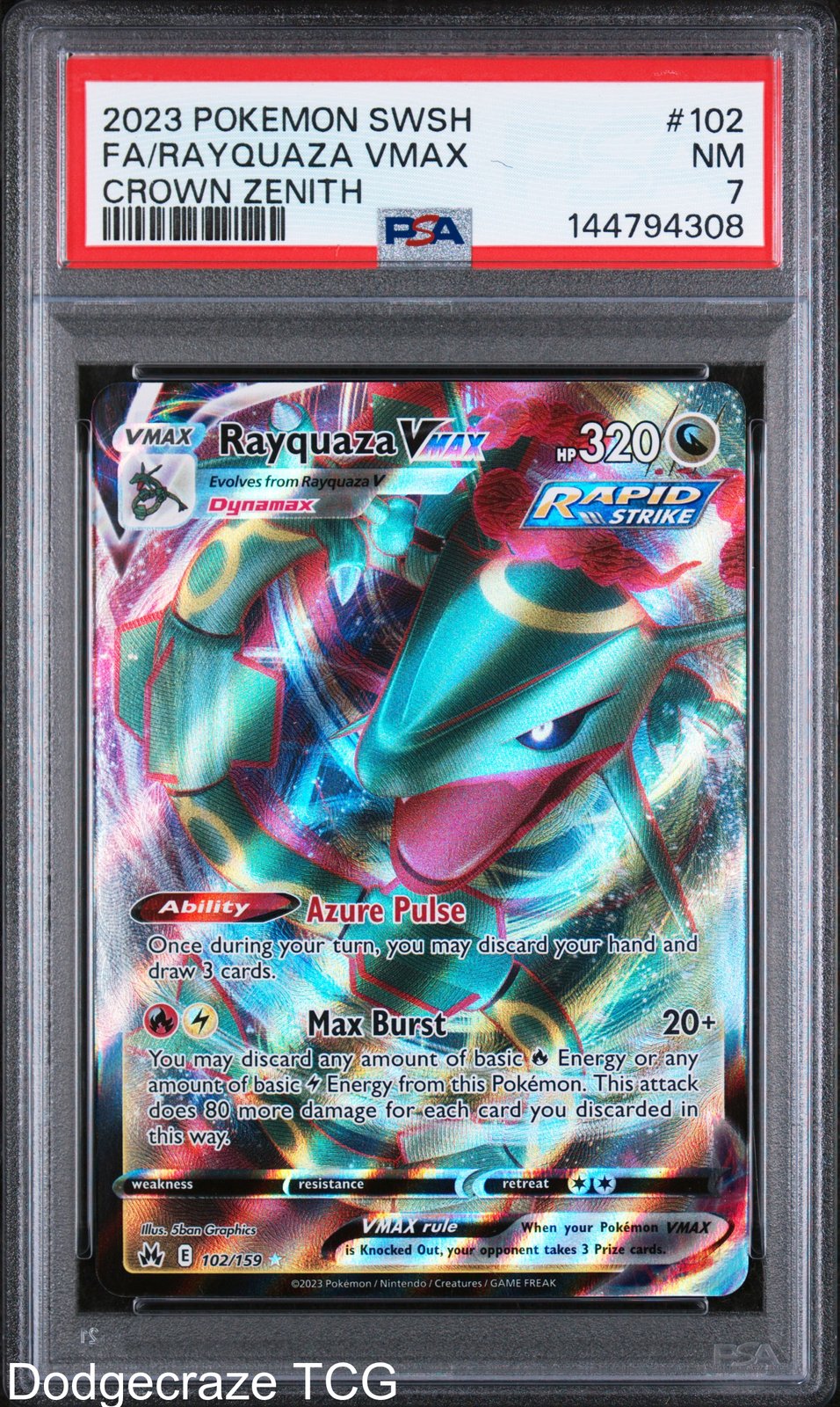 2023 Pokemon Sword Shield Crown Zenith Rayquaza Vmax 102/159 PSA 7