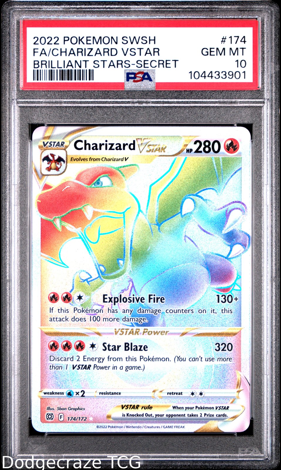 2022 Pokemon Brilliant Stars Charizard Vstar Secret 174 PSA 10