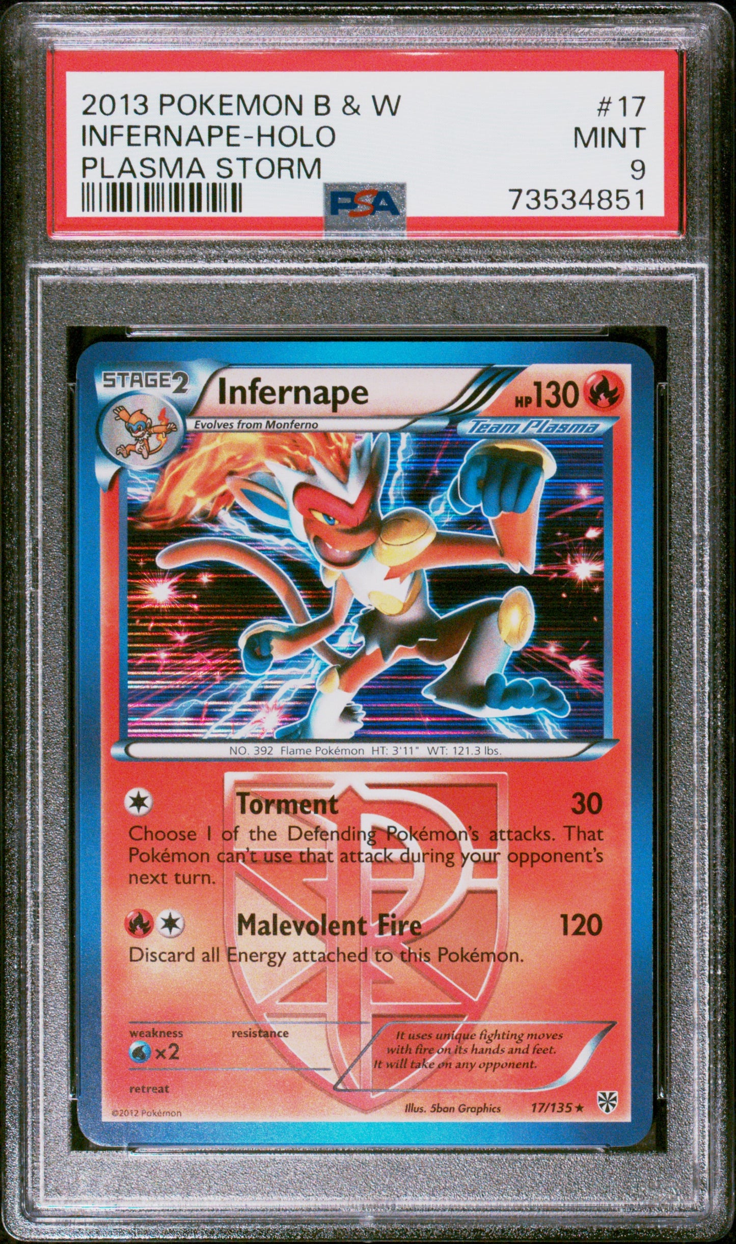 Infernape Holo 17/135 Plasma Storm Pokemon PSA 9