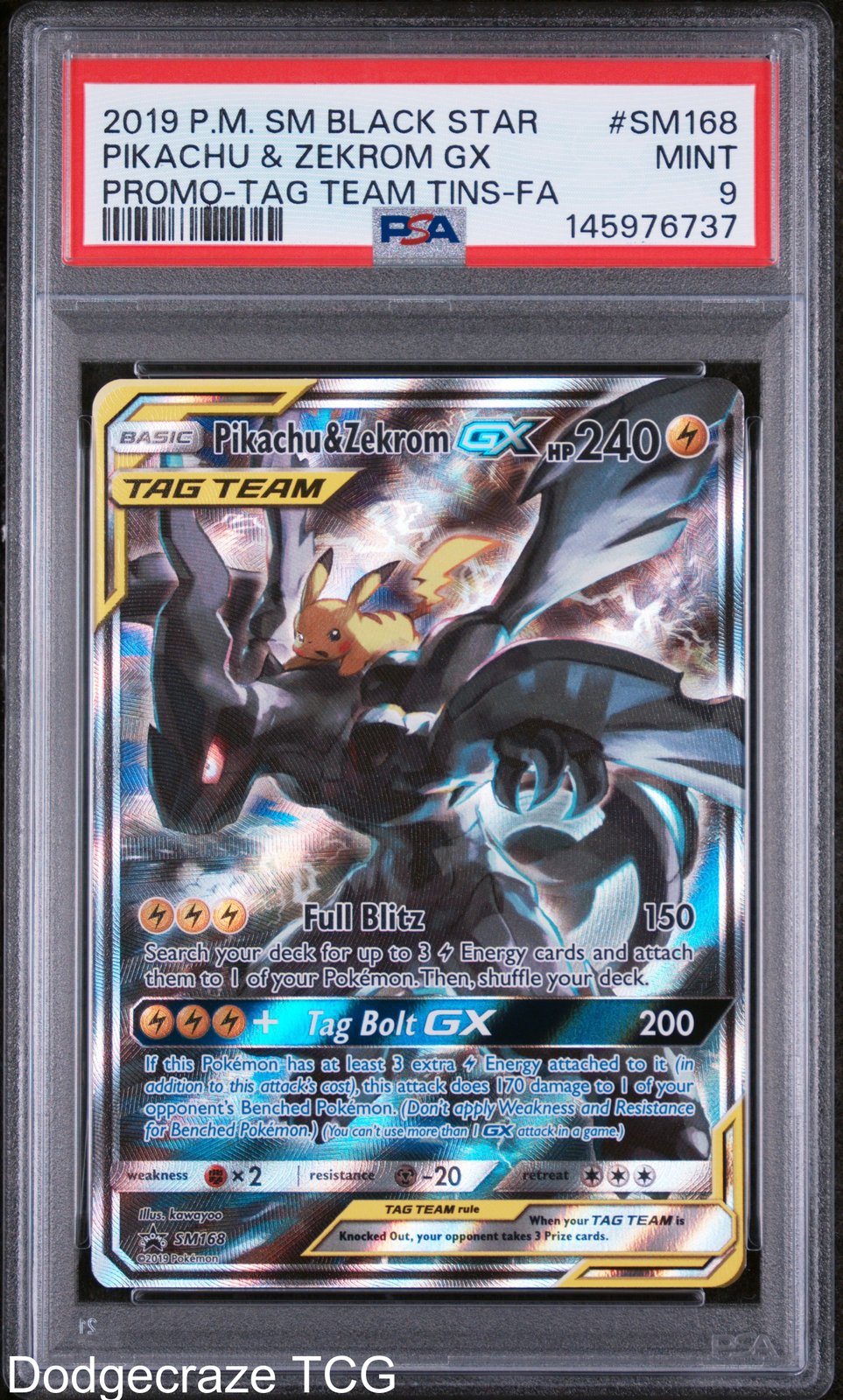 2019 Pokemon Sm Black Star Promo Pikachu & Zekrom Gx Tag Team Tins SM168 PSA 9