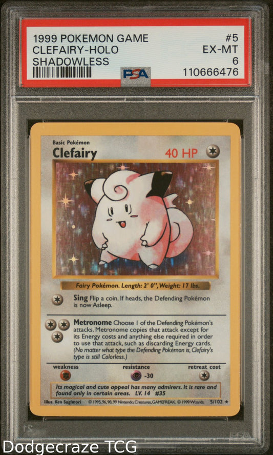 1999 Pokemon Game Clefairy Holo Shadowless 5/102 PSA 6