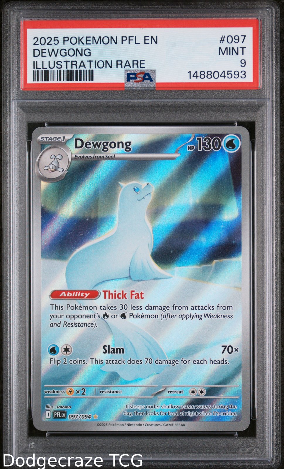 2025 Pokemon Pfl En-Phantasmal Flames Dewgong Illustration Rare 097/094 PSA 9