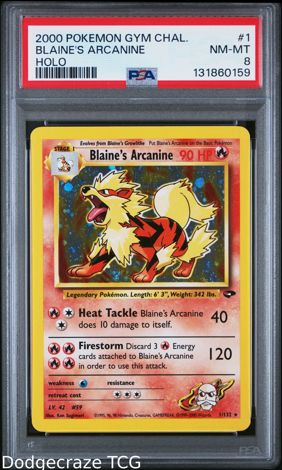 2000 Pokemon Gym Challenge Blaine's Arcanine Holo 1/132 PSA 8