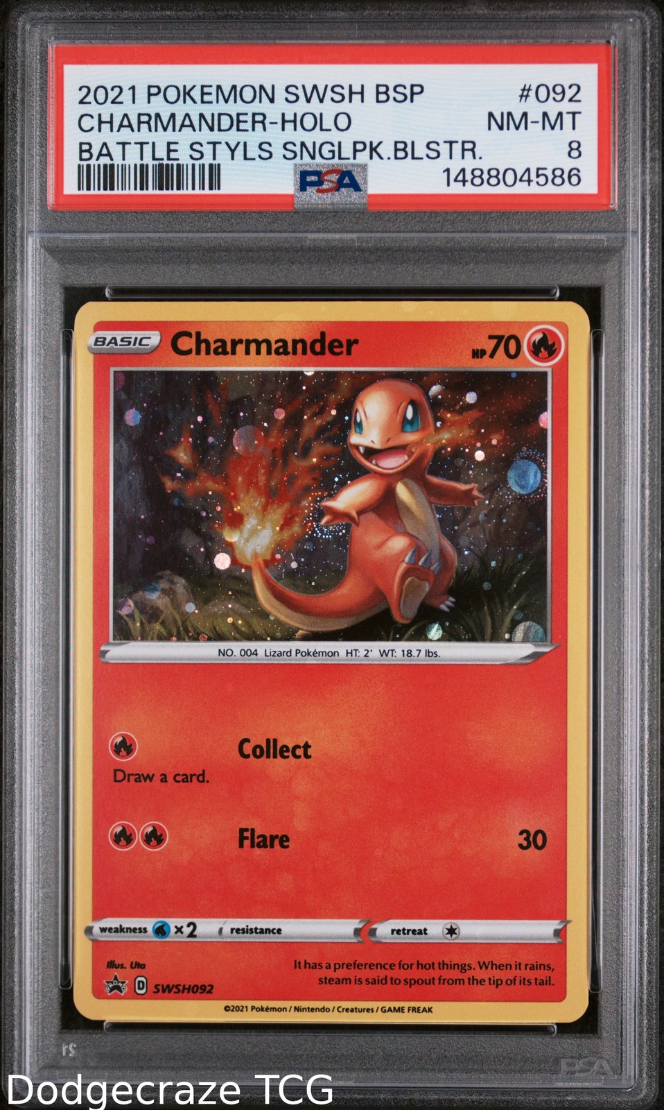 2021 Pokemon Charmander Holo Battle Styles Single Pack Blister 092/163 PSA 8