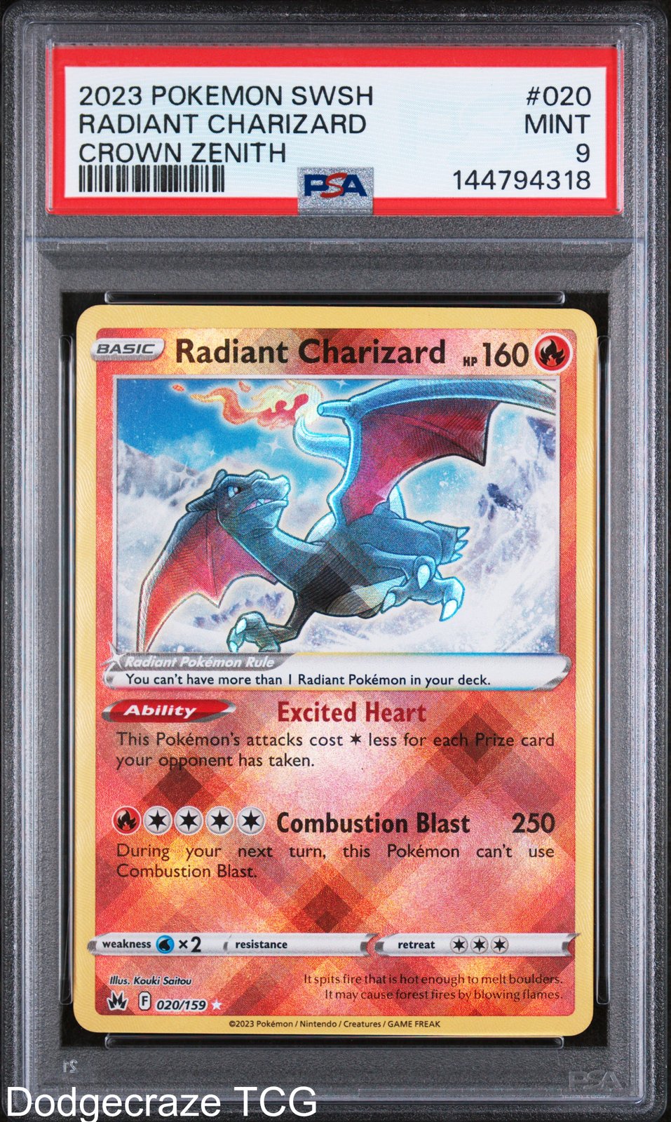 2023 Pokemon Sword Shield Crown Zenith Radiant Charizard 020/159 PSA 9