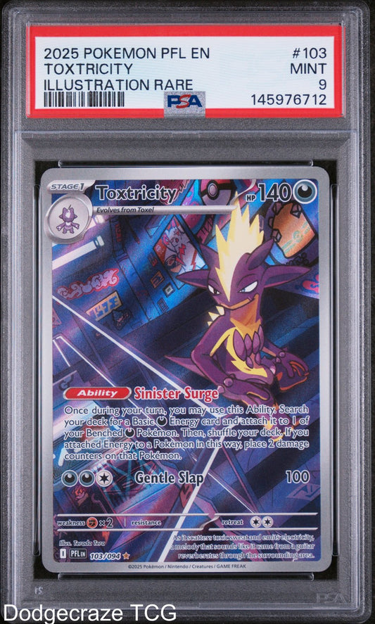 2025 Pokemon Pfl En-phantasmal Flames Toxtricity Illustration Rare 103/094 PSA 9