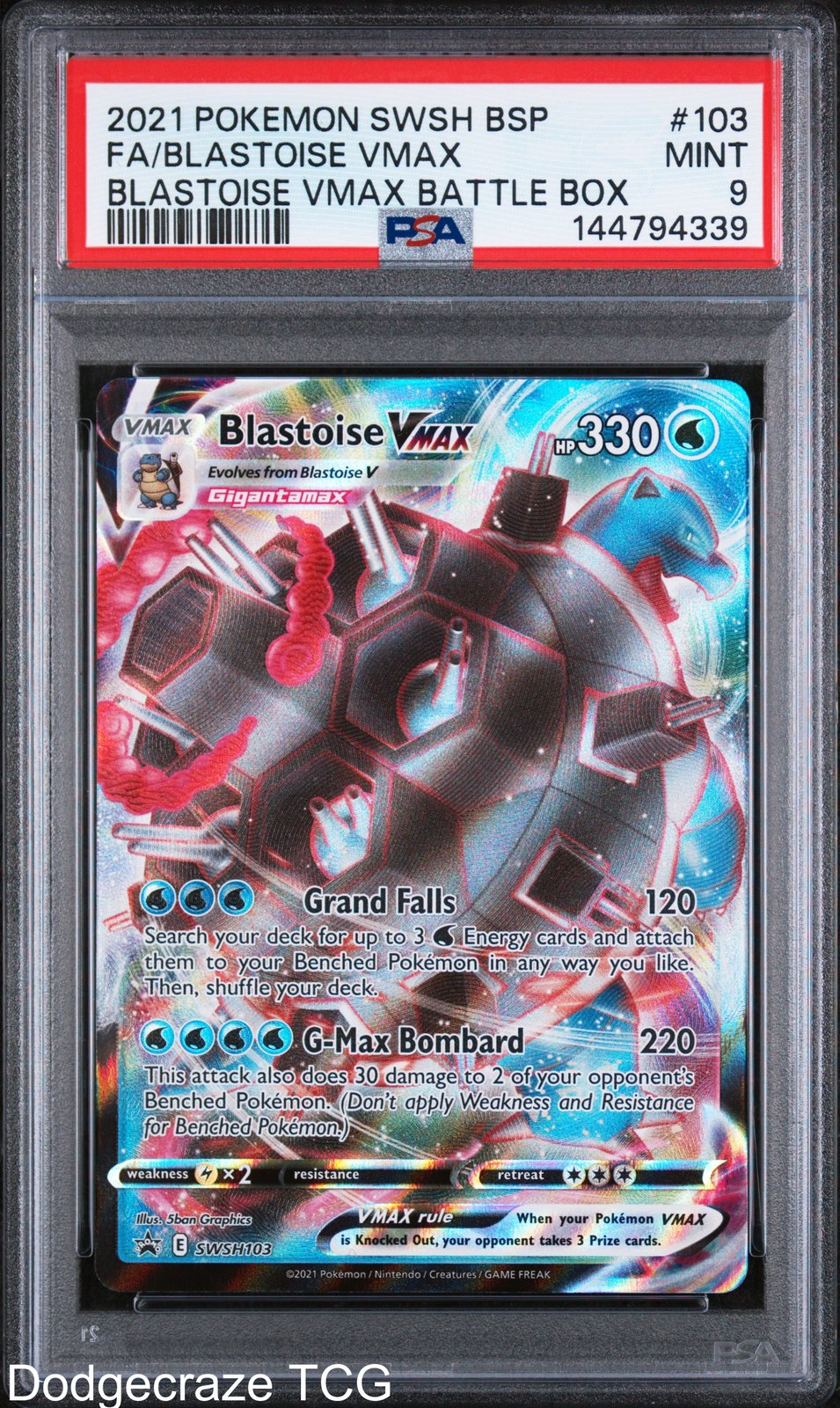 2021 Pokemon Swsh Black Star Promo Blastoise Vmax Battle Box 103 PSA 9