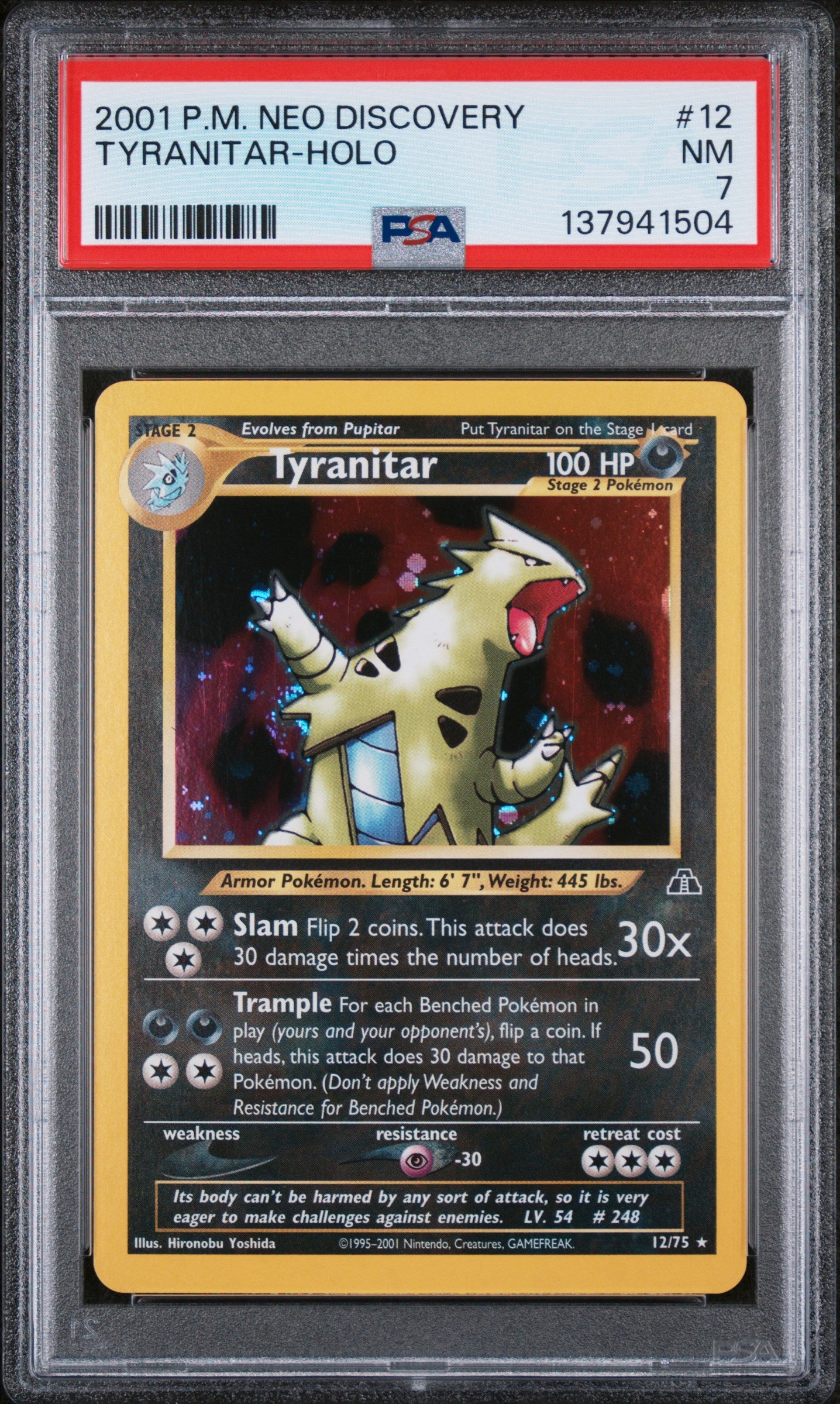 2001 Pokemon Neo Discovery Tyranitar Holo 12/75 PSA 7