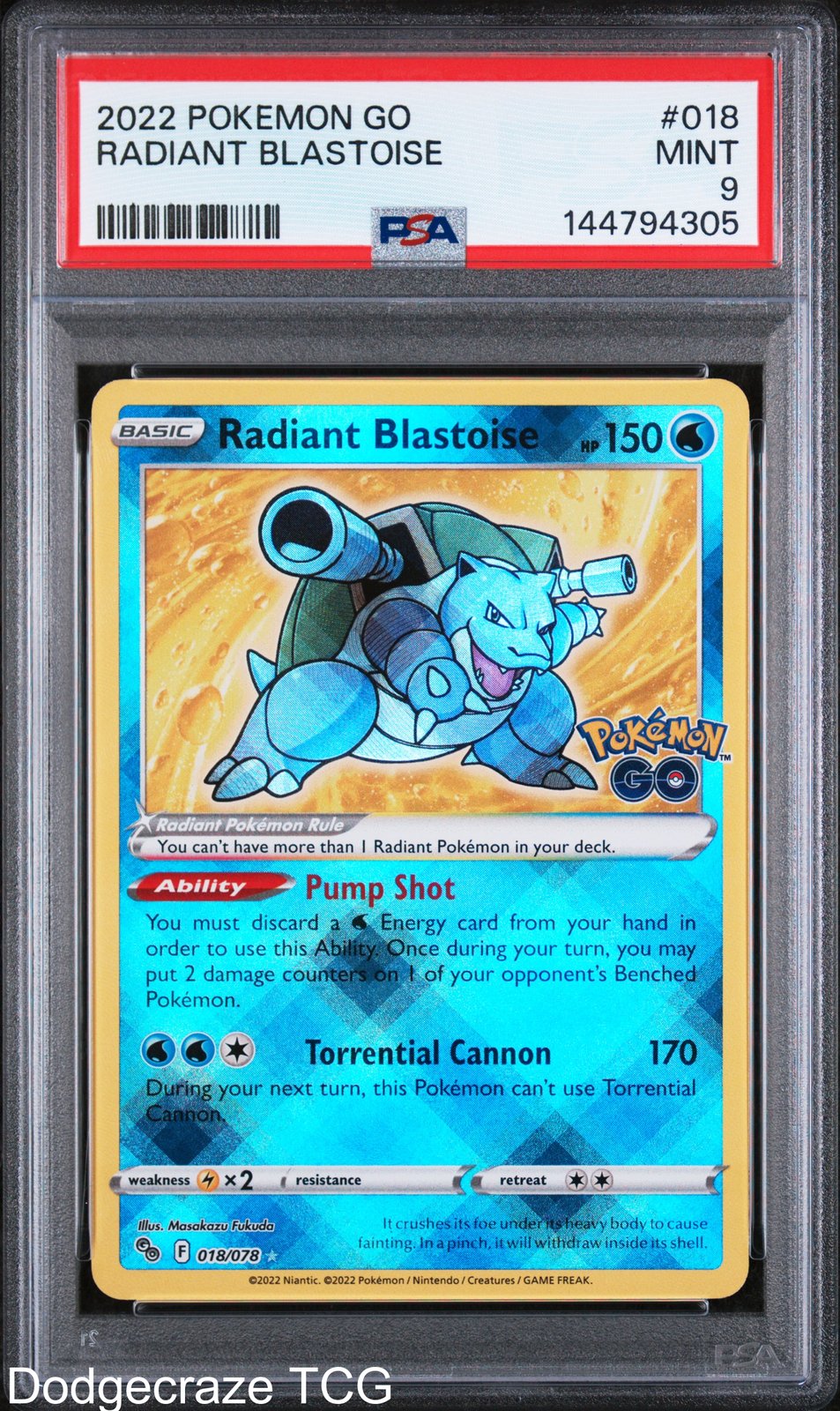 2022 Pokemon Go Radiant Blastoise 018 PSA 9