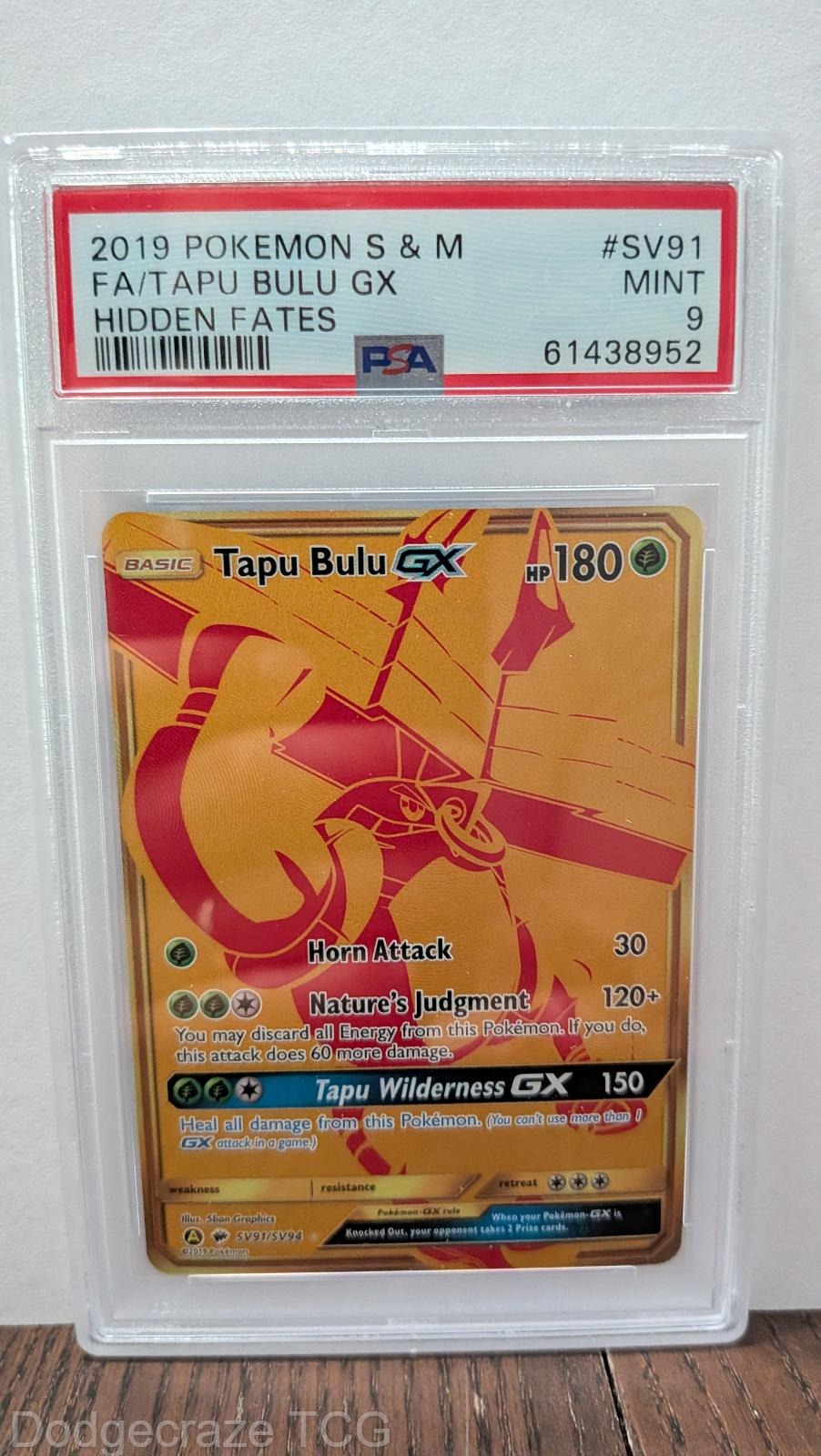 2019 Pokemon Hidden Fates Tapu Bulu Gx SV91/SV94 PSA 9