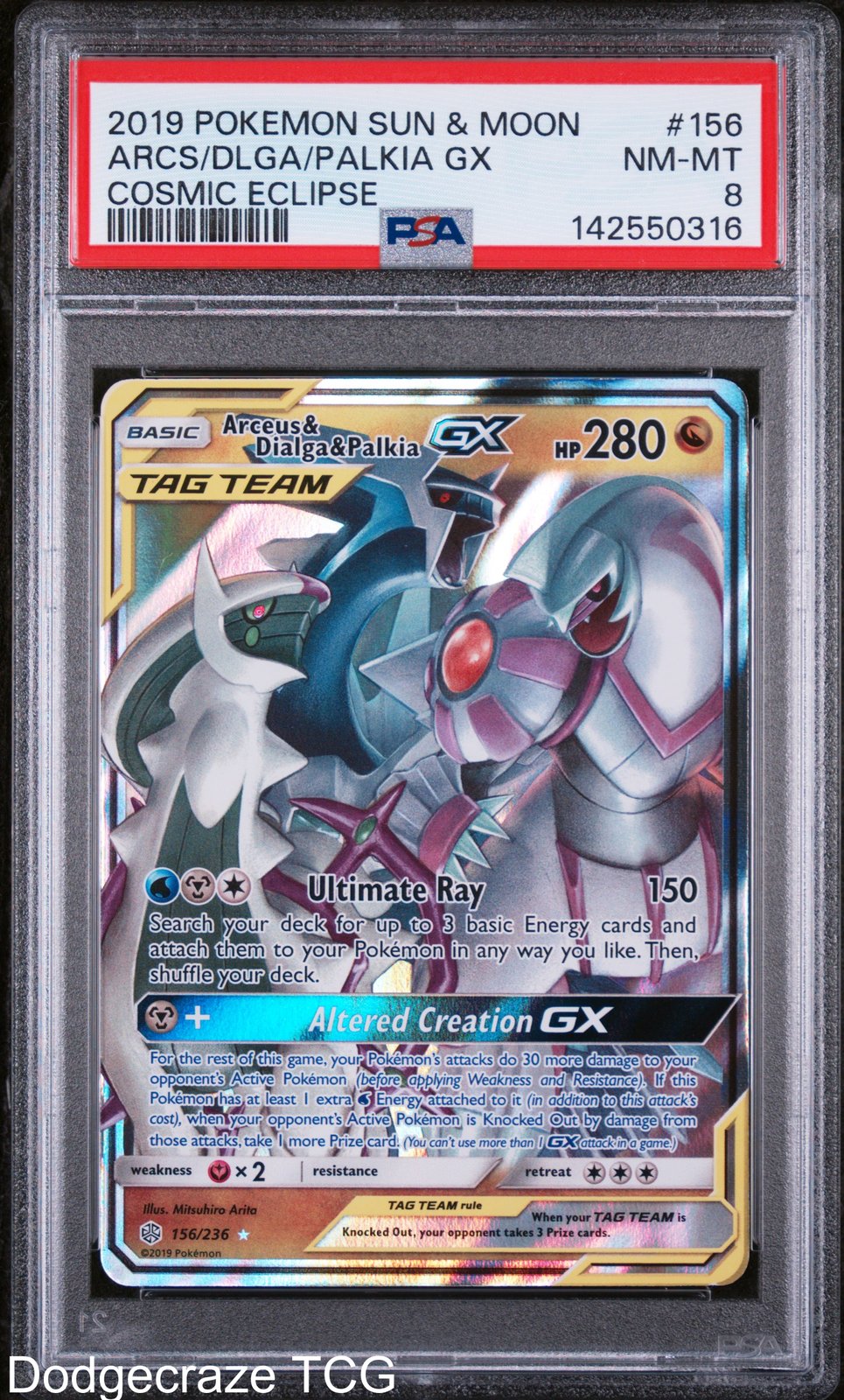 Arceus & Dialga & Palkia Gx 156/236 Cosmic Eclipse Pokemon PSA 8
