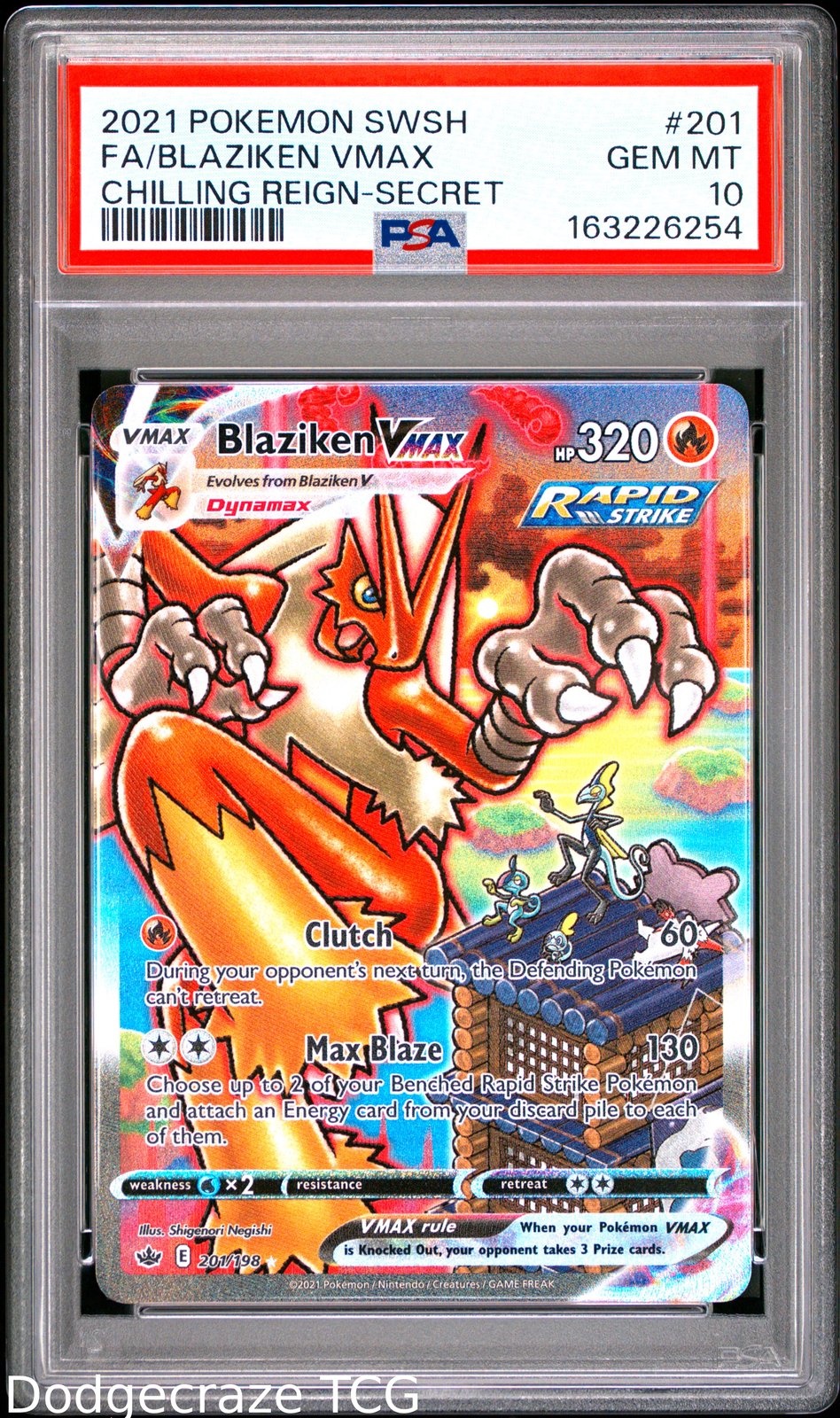 2021 Pokemon Chilling Reign Blaziken Vmax Secret 201/198 PSA 10