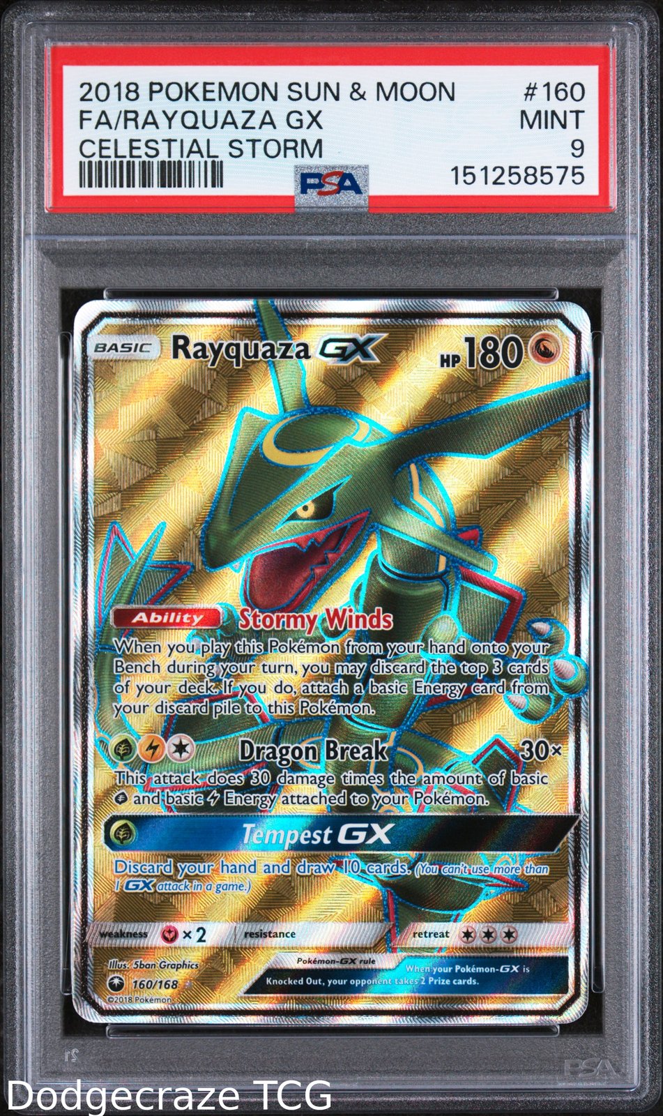 2018 Pokemon Celestial Storm Rayquaza Gx 160/168 PSA 9