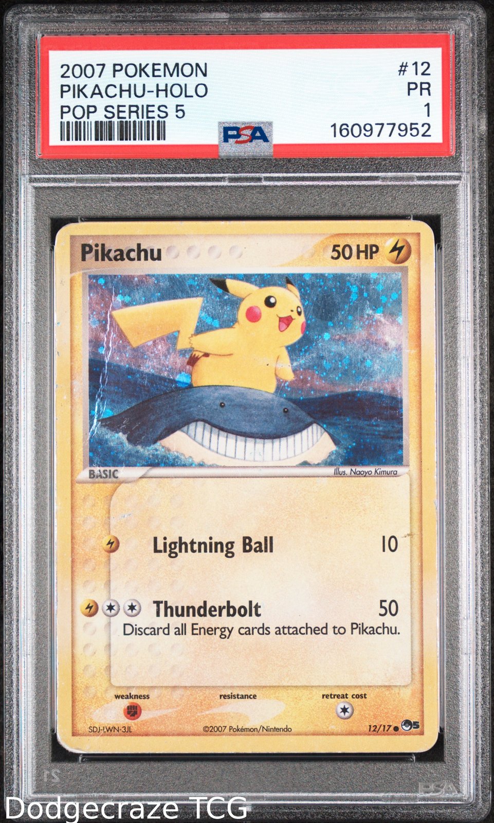 2007 Pokemon Pop Series 5 Pikachu Holo 12/17 PSA 1