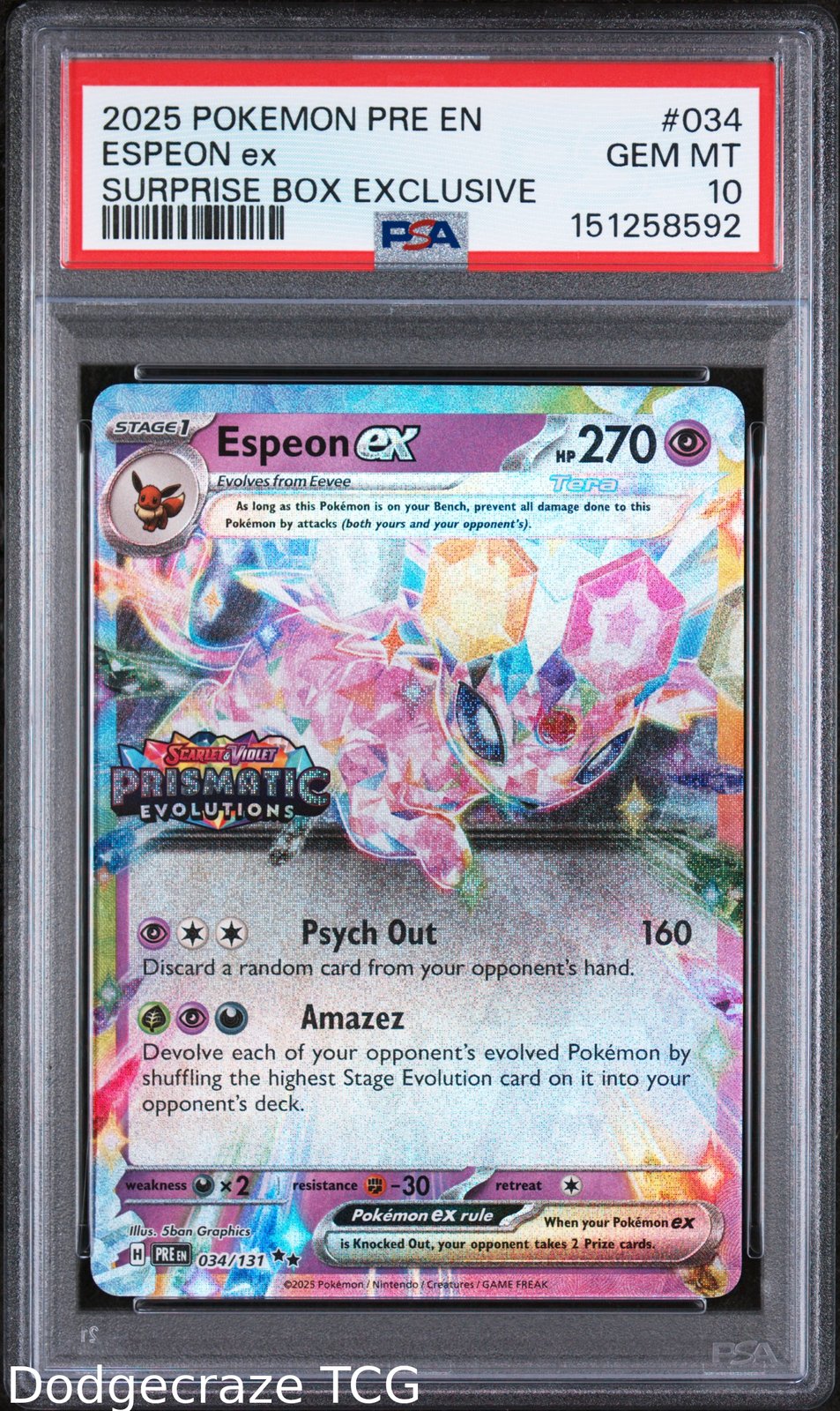 2025 Pokemon Espeon EX Surprise Box Exclusive 034/131 PSA 10