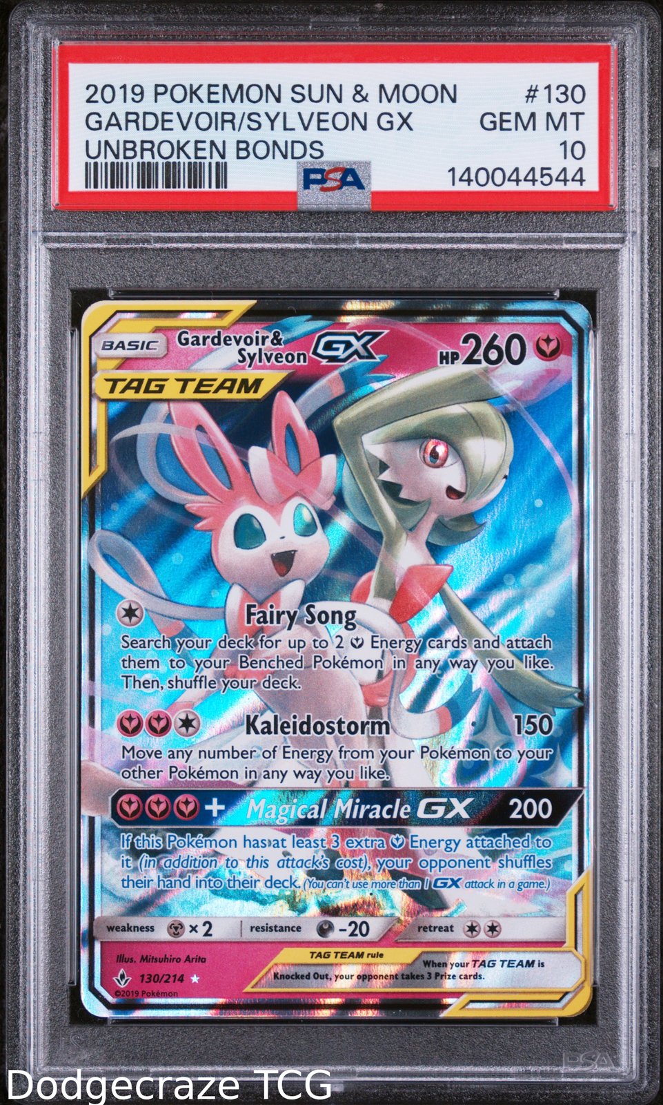 2019 Pokemon Unbroken Bonds Gardevoir & Sylveon Gx 130/214 PSA 10