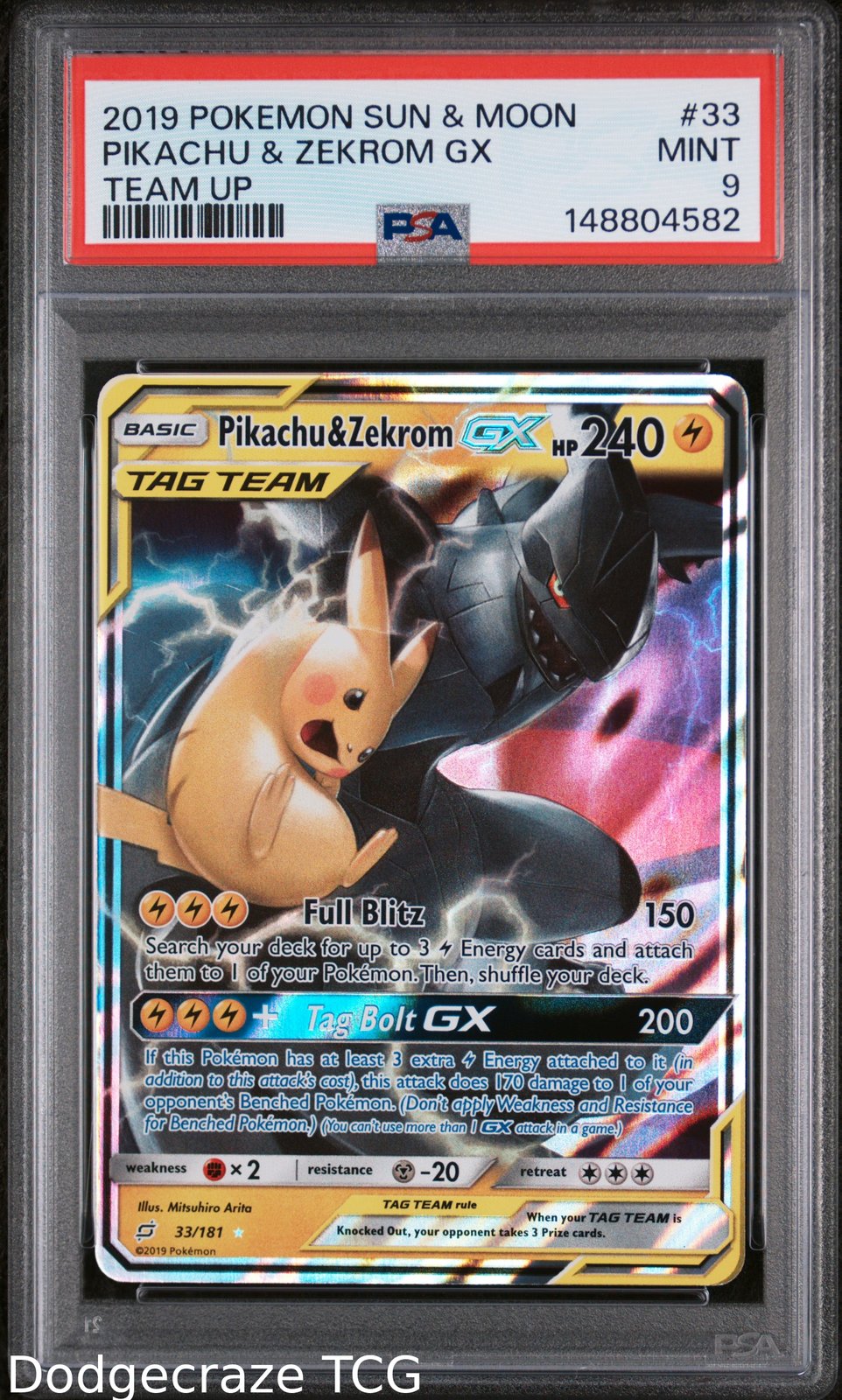 2019 Pokemon Team Up Pikachu & Zekrom Gx 33/181 PSA 9
