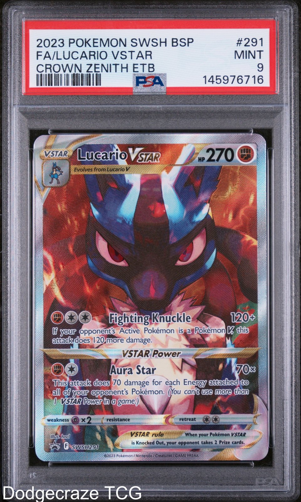 2023 Pokemon Lucario Vstar Crown Zenith Elite Trainer Box 291/159 PSA 9