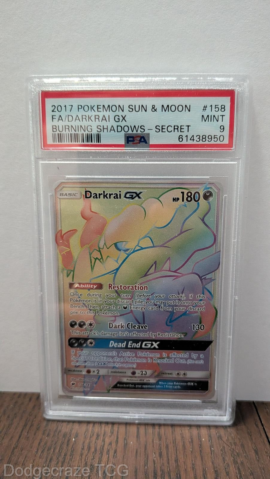 2017 Pokemon Burning Shadows Darkrai Gx Secret 158/147 PSA 9