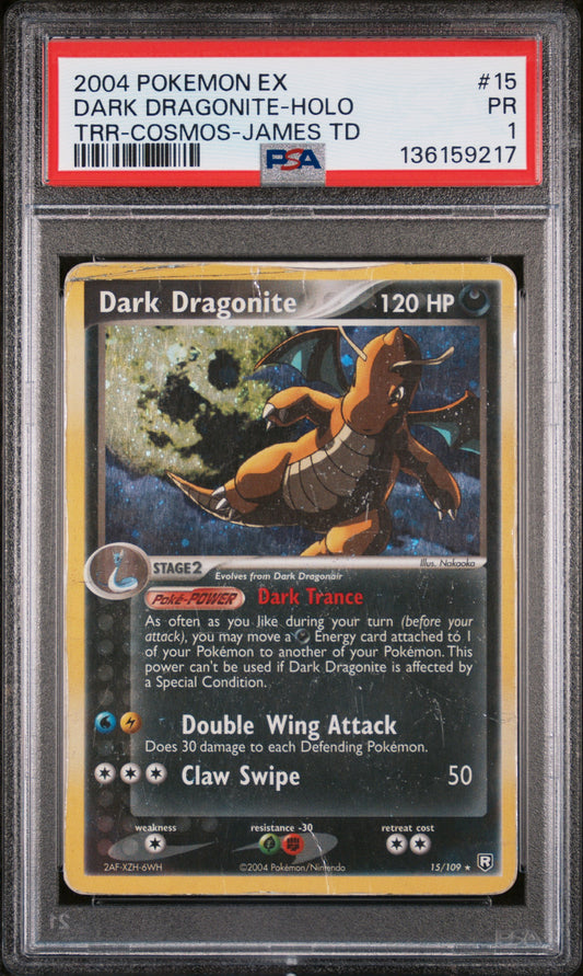 2004 Pokemon Dark Dragonite Holo Cosmos-james Theme Deck 15/109 PSA 1