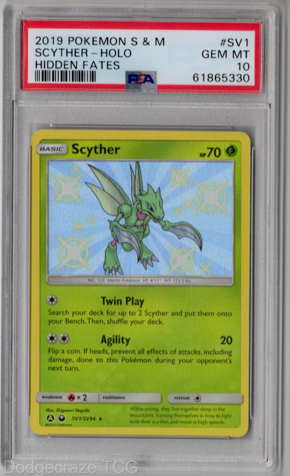 2019 Pokemon Hidden Fates Scyther Holo SV1/SV94 PSA 10