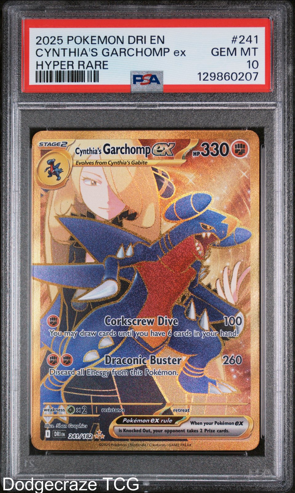 Cynthia's Garchomp EX 241/182 Hyper Rare Dri En-destined Rivals Pokemon PSA 10