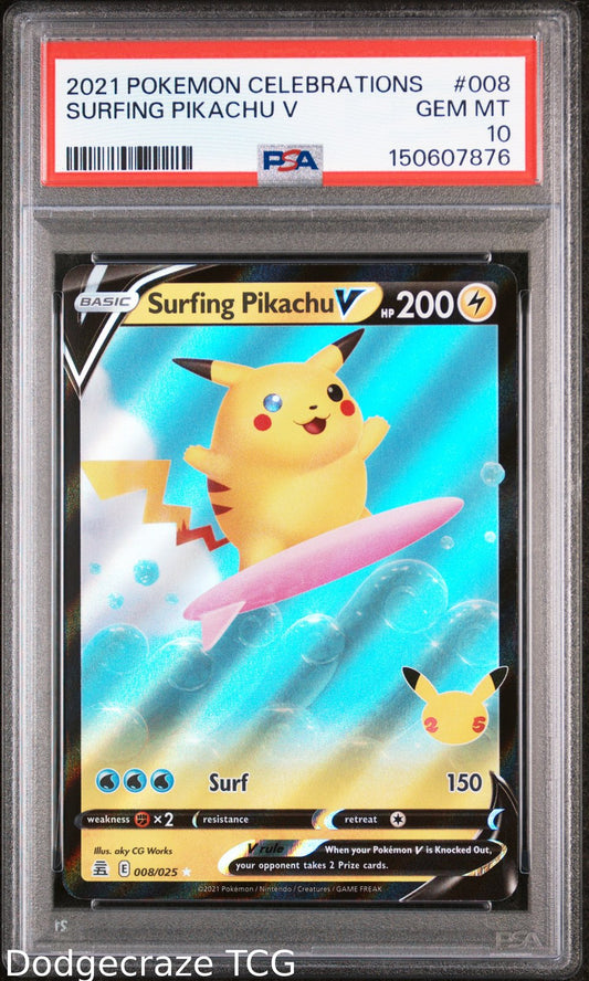 2021 Pokemon Celebrations Surfing Pikachu V 008 PSA 10