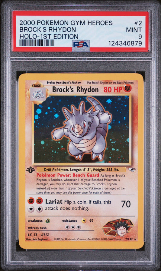 2000 Pokemon Gym Heroes Brock's Rhydon 1st Edition 2/132 PSA 9