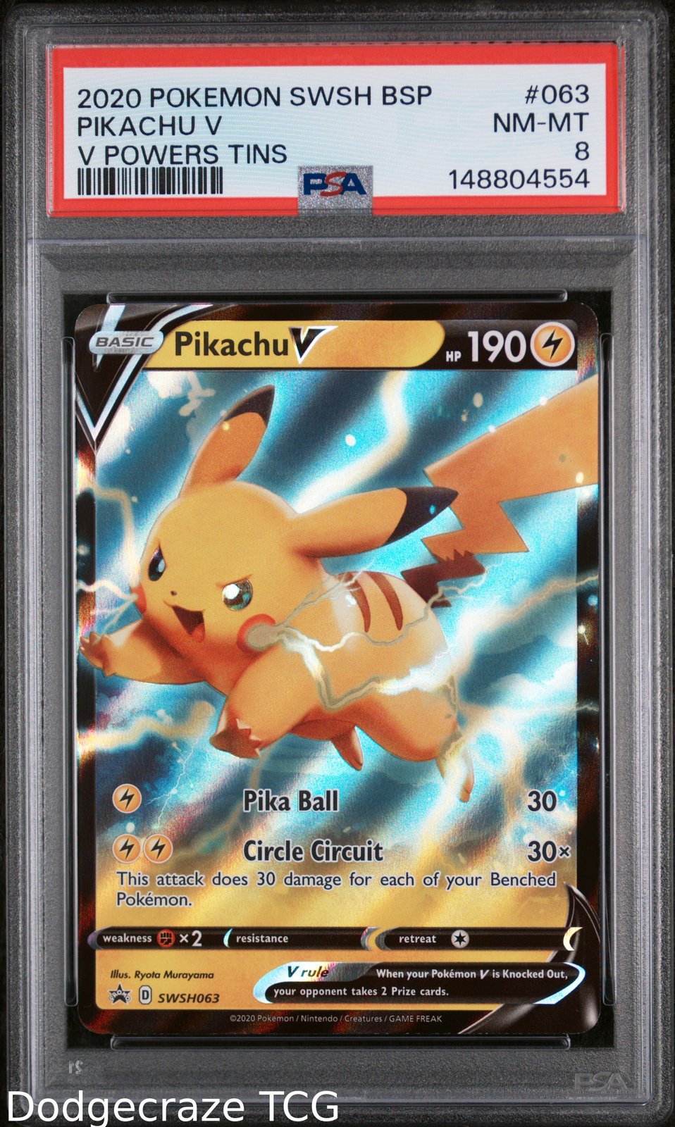 2020 Pokemon Swsh Black Star Promo Pikachu V Powers Tins 063 PSA 8
