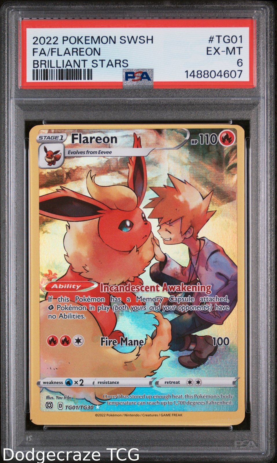 2022 Pokemon Brilliant Stars Flareon ALIGNMENT DOT ERROR TG01 PSA 6 