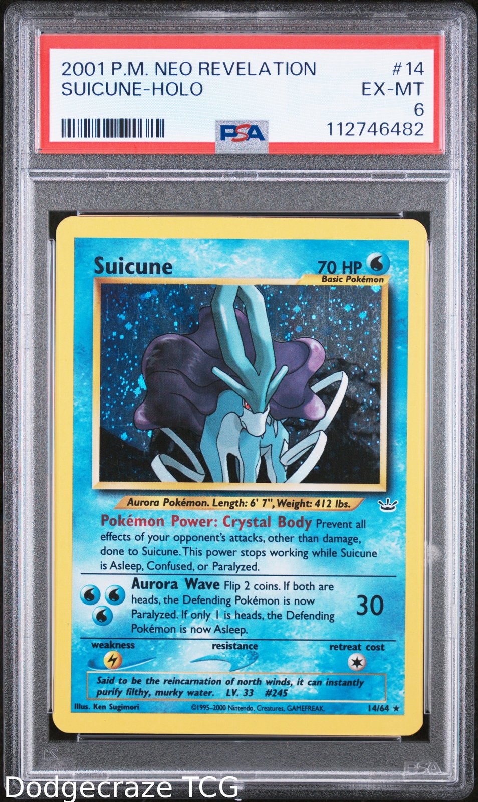 2001 Pokemon Neo Revelation Suicune Holo 14/64 PSA 6 DOUBLE HOLO