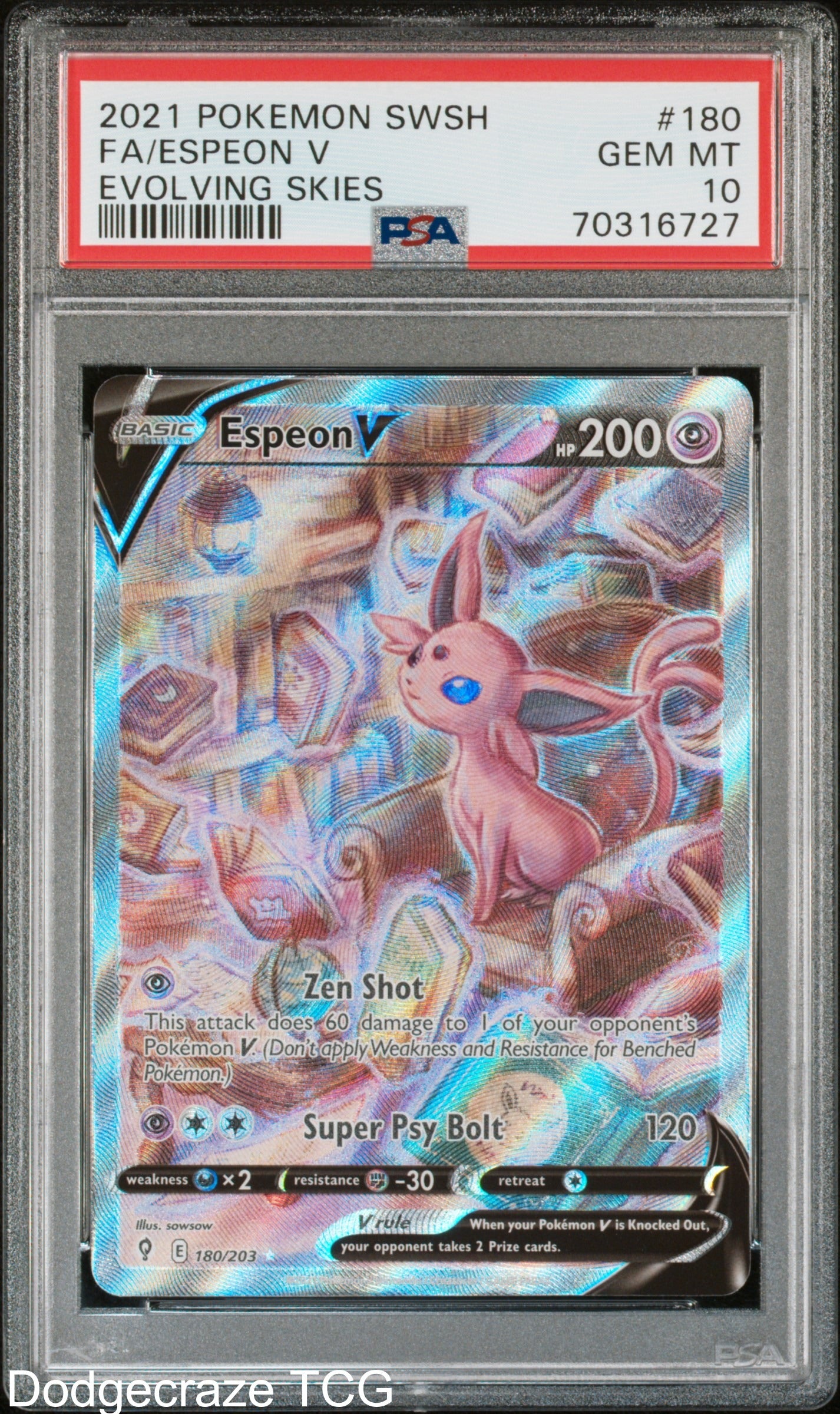 2021 Pokemon Evolving Skies Espeon V 180/203 PSA 10