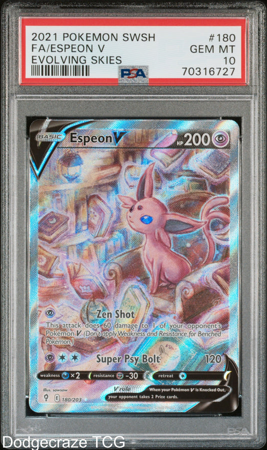 2021 Pokemon Evolving Skies Espeon V 180/203 PSA 10