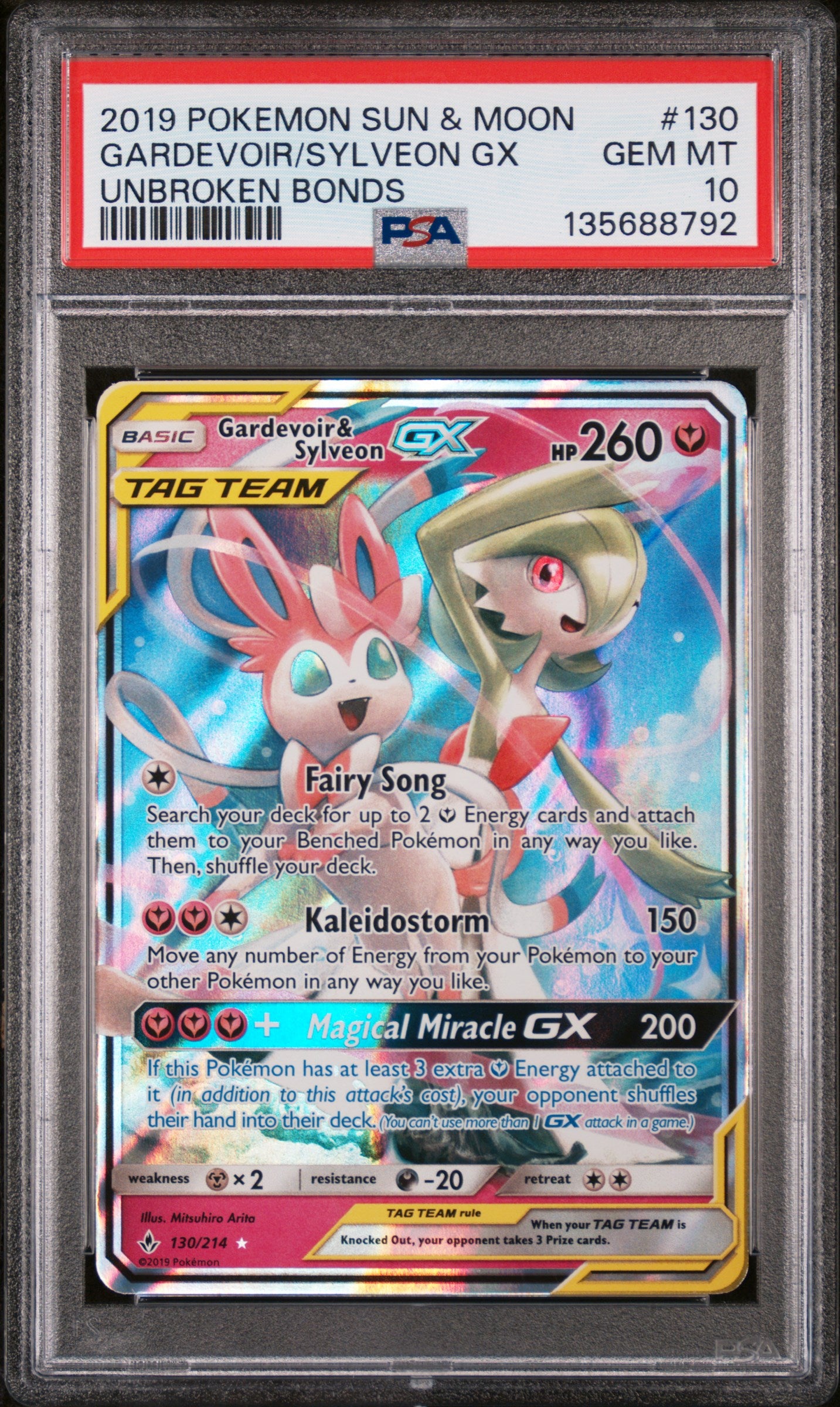 2019 Pokemon Unbroken Bonds Gardevoir & Sylveon Gx 130/214 PSA 10