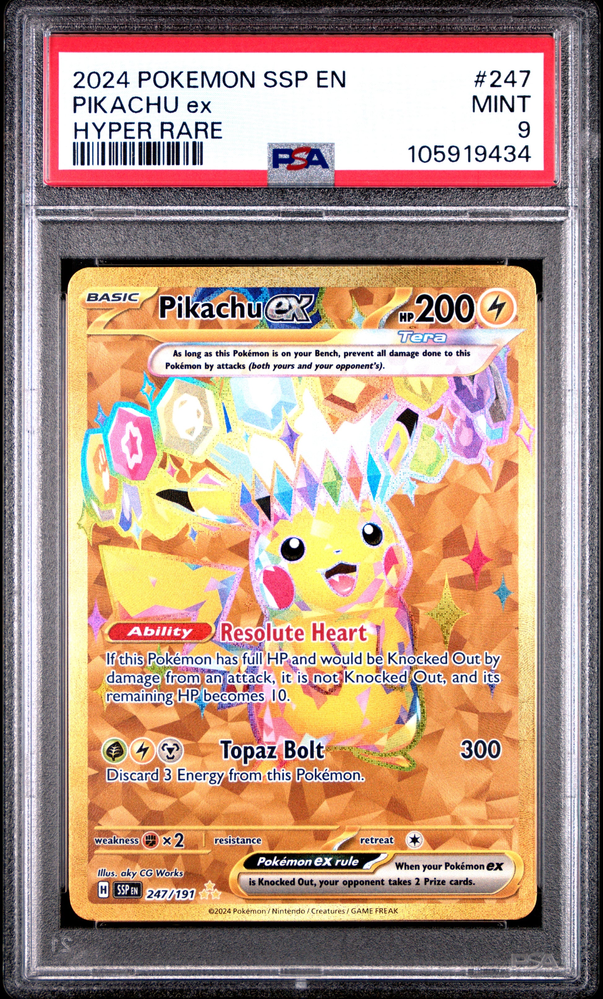 2024 Pokemon Ssp En Surging Sparks Pikachu EX Hyper Rare 247/191 PSA 9