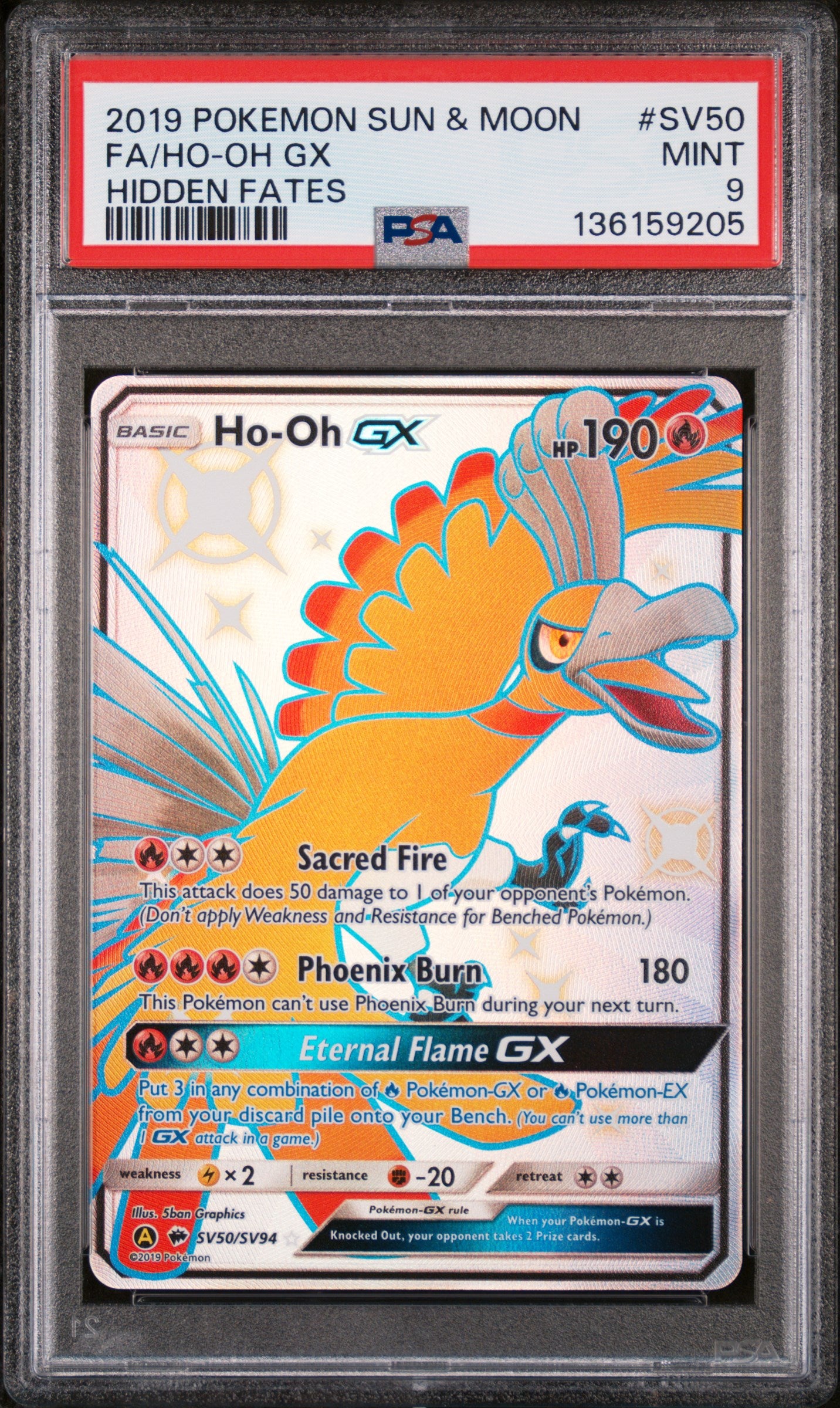 2019 Pokemon Hidden Fates Ho-oh Gx SV50/SV94 PSA 9