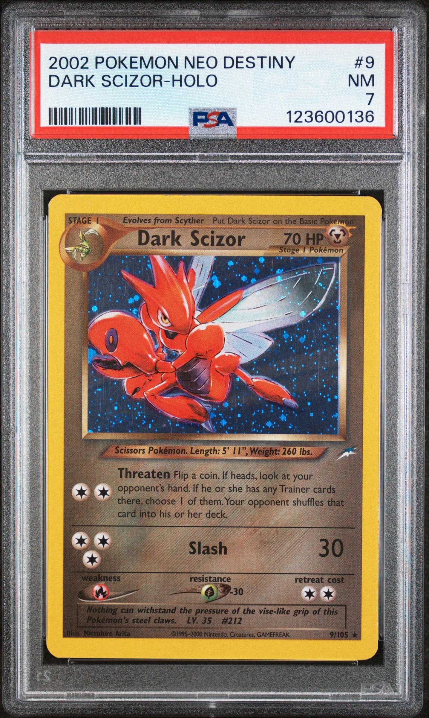 2002 Pokemon Neo Destiny Dark Scizor Holo 9/105 PSA 7