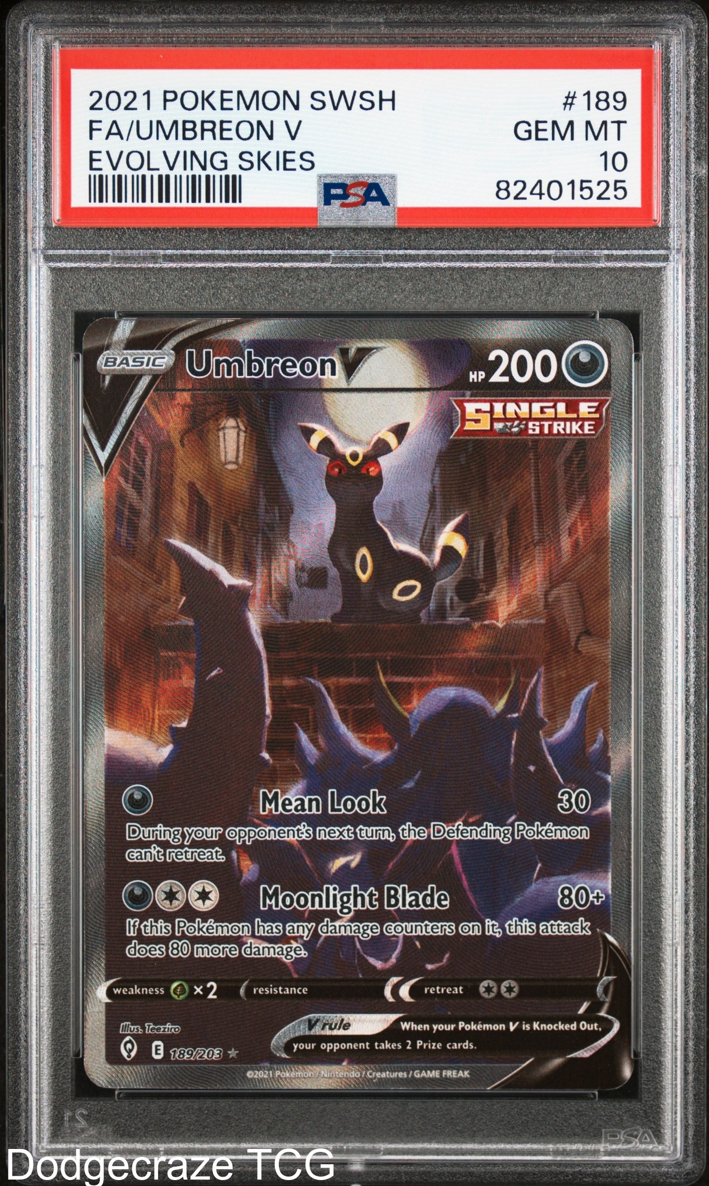 2021 Pokemon Evolving Skies Umbreon V 189/203 PSA 10