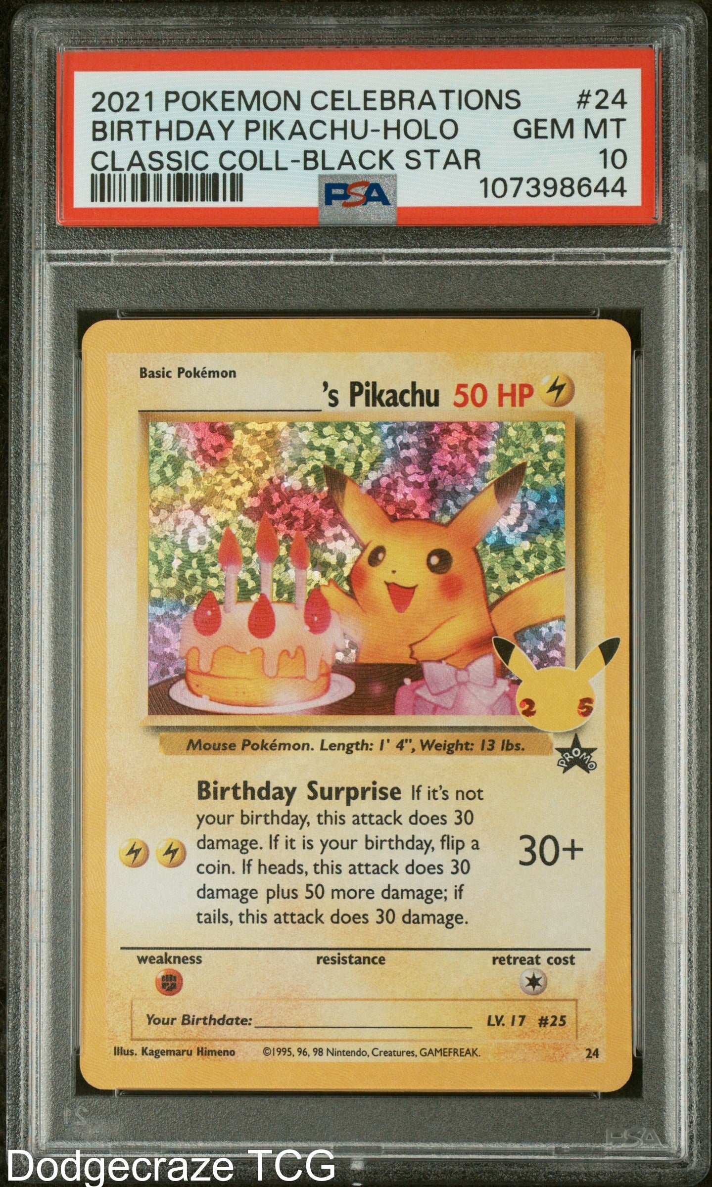 2021 Pokemon Celebrations Classic Collection Birthday Pikachu Holo 24 PSA 10