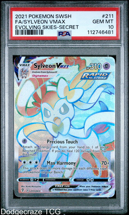 2021 Pokemon Evolving Skies Sylveon Vmax Secret 211/203 PSA 10