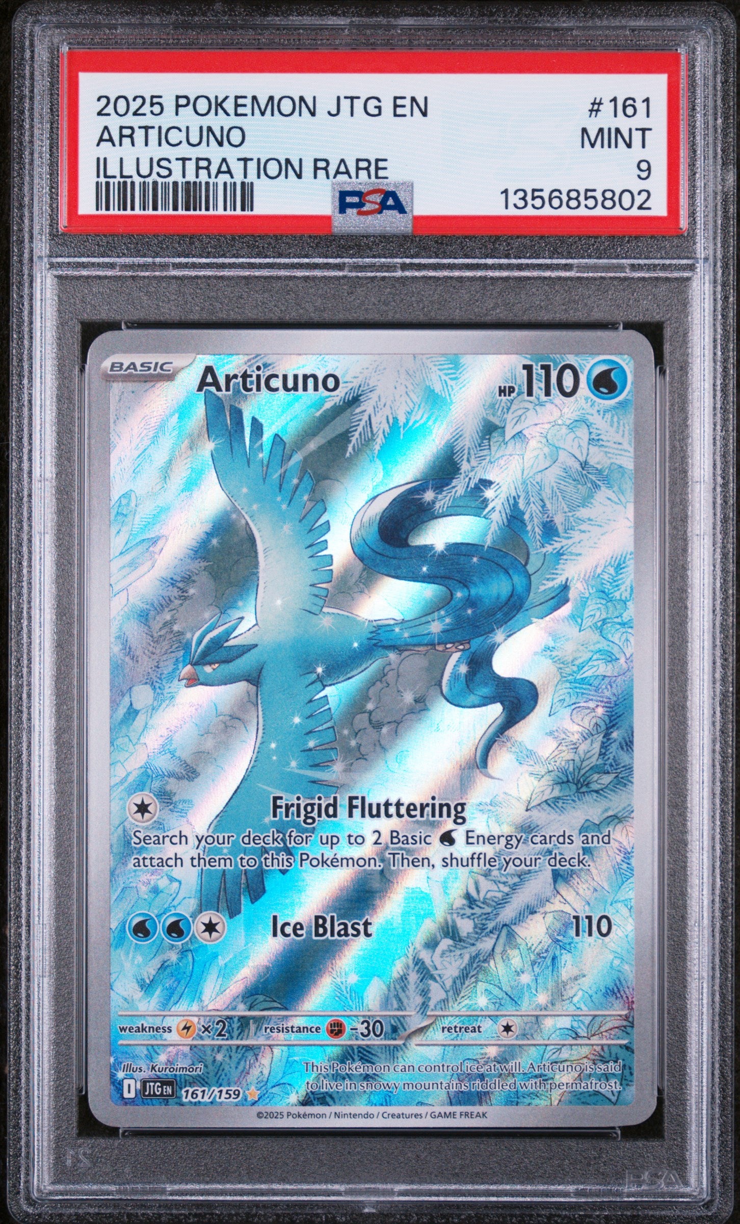 2025 Pokemon Jtg En-journey Together Articuno Illustration Rare 161/159 PSA 9