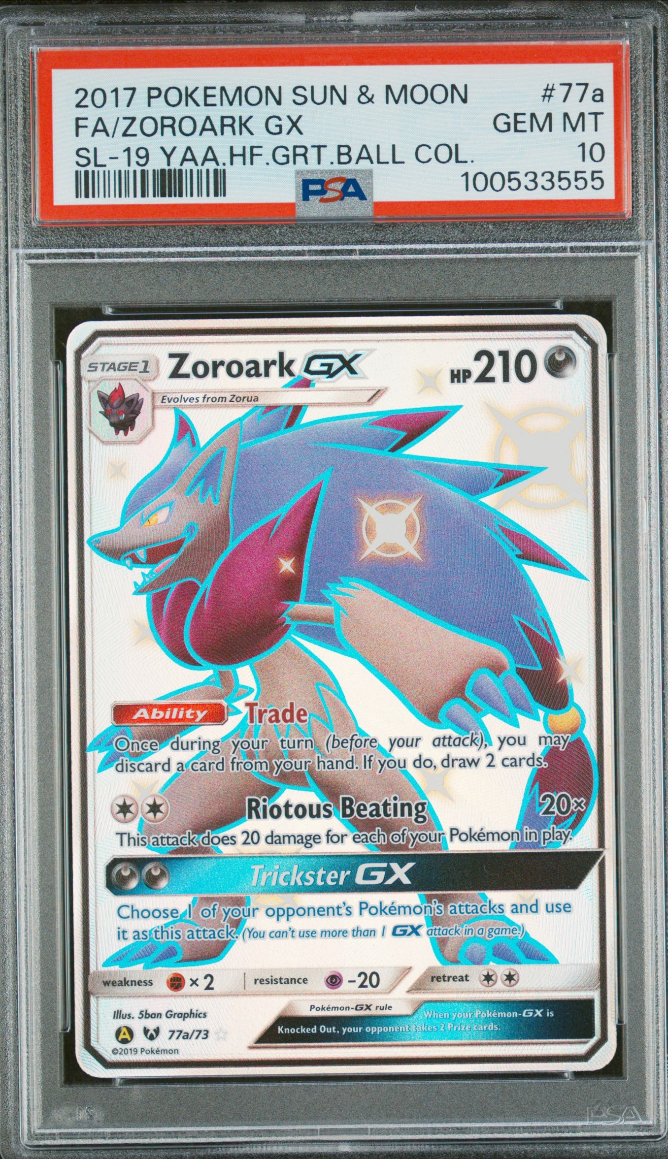 Zoroark Gx 77a/73 2019 Hidden Fates Great Ball Collection Pokemon PSA 10