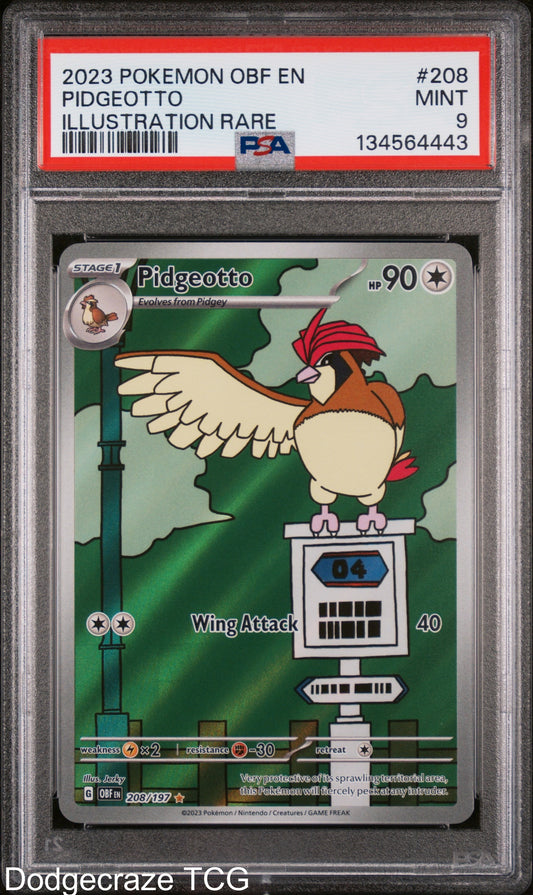 2023 Pokemon Obf En-obsidian Flames Pidgeotto Illustration Rare 208/197 PSA 9