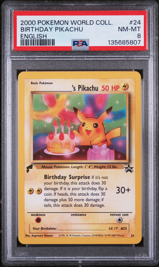 2000 Pokemon Pikachu World Collection Birthday Pikachu English 24 PSA 8