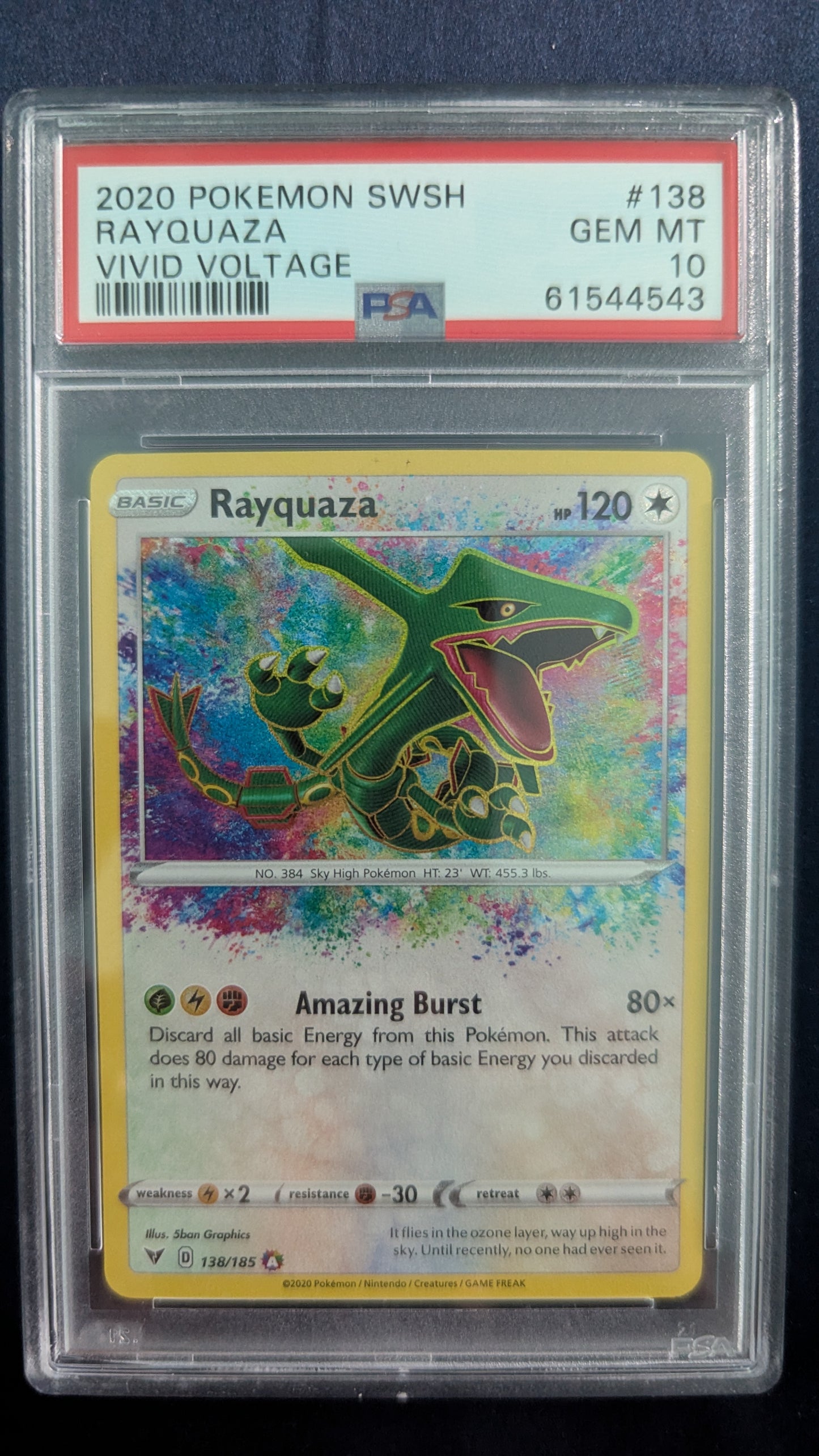 2020 Pokemon SWSH – Vivid Voltage #138 Rayquaza Amazing Rare PSA 10