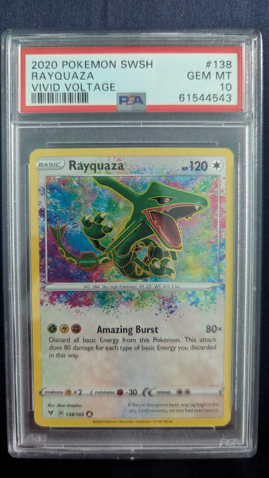 2020 Pokemon SWSH – Vivid Voltage #138 Rayquaza Amazing Rare PSA 10