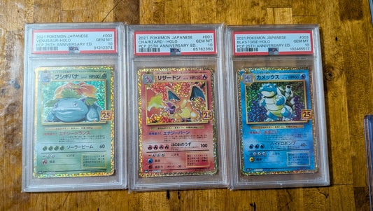 Pokemon Charizard Venusaur Blastoise 25th Anniversary JP Sequential PSA 10 Set