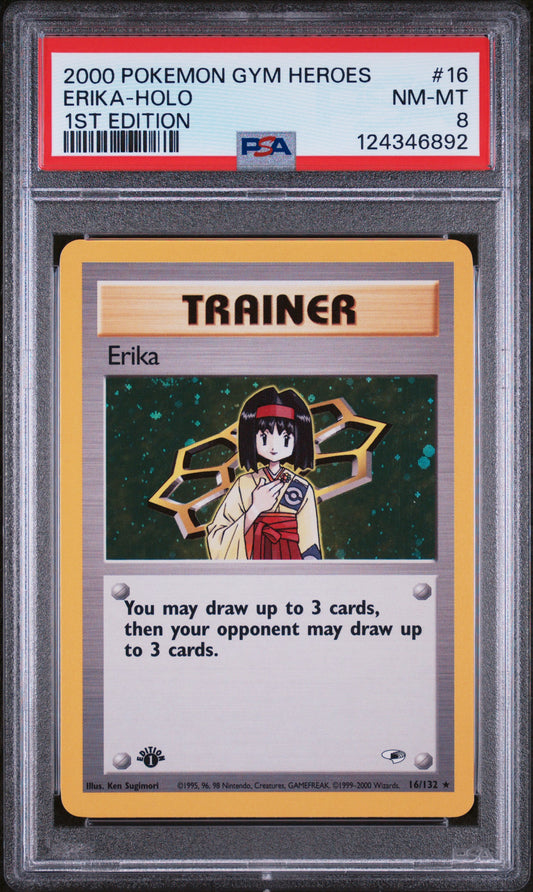 2000 Pokemon Gym Heroes Erika Holo 1st Edition 16/132 PSA 8