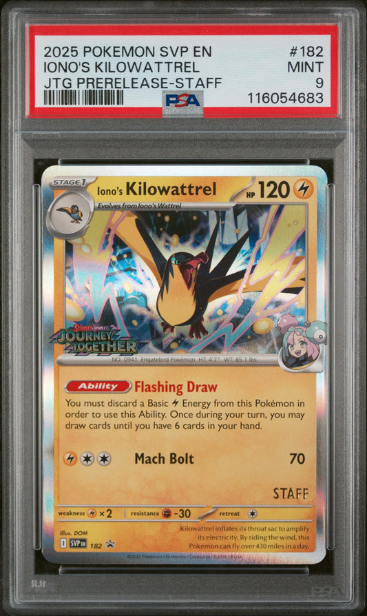 2025 Pokemon Iono's Kilowattrel Journey Together Prerelease-staff 182/159 PSA 9