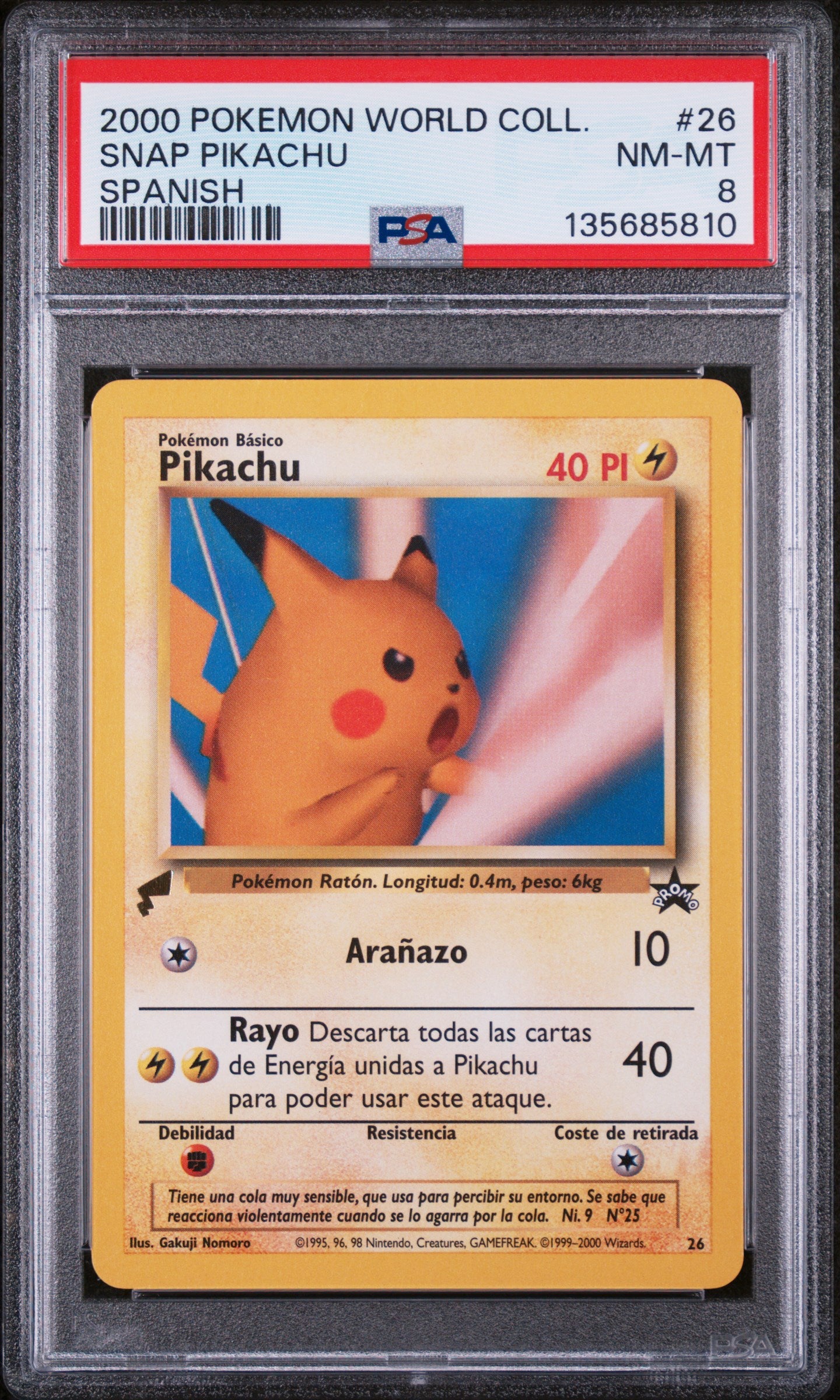 2000 Pokemon Pikachu World Collection Snap Pikachu Spanish 26 PSA 8